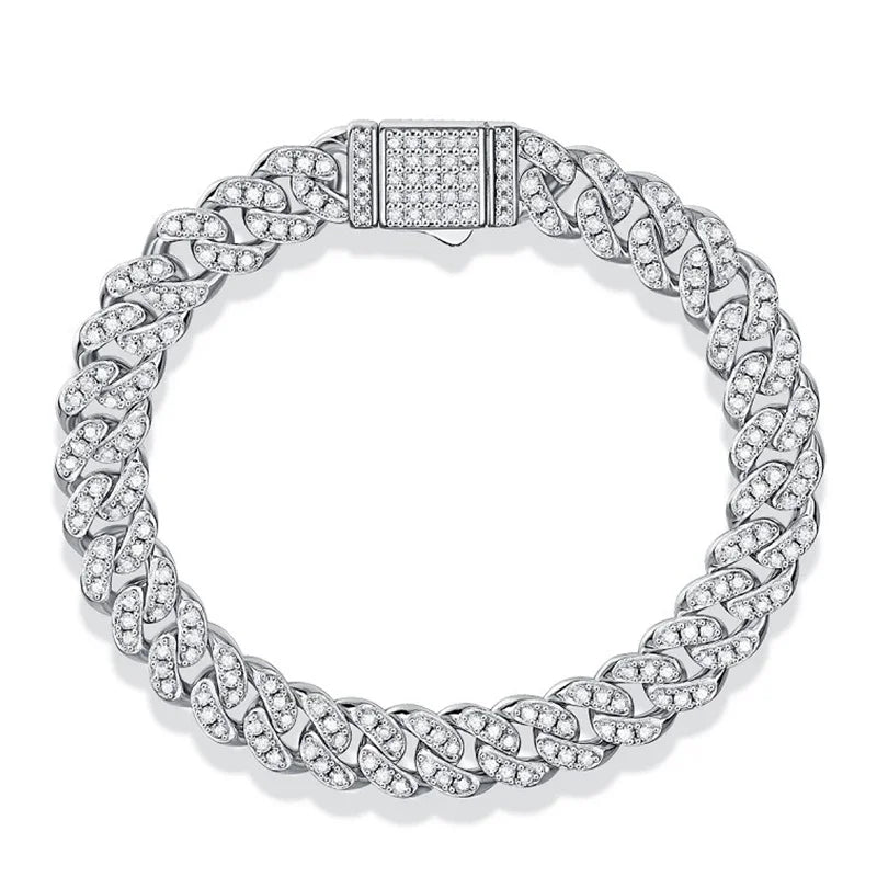 Full Moissanite Hip Hop Men Women Cuban Chain Bracelets 925 Sterling Silver with Gold Plated Cuban Bracelet Jewelry