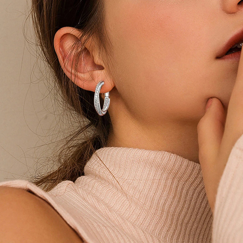 Moissanite Diamond Massive Hoop Earrings Sterling Silver 925