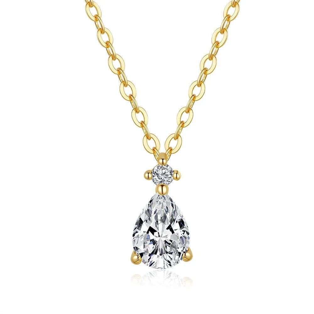 Water Drop Pear-shaped Pendant Clavicle Chain Women's 14K Gold Full-inlaid 0.8ct Diamond Moissanite Necklace Fine Jewelry