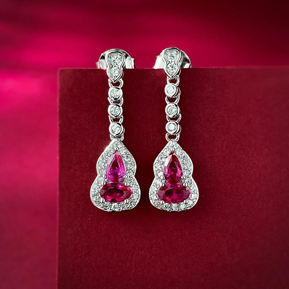 Ruby Sapphire Drop Earrings Moissanite