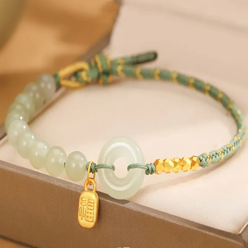 Lucky Buckle Braided Bracelets Natural Hetian Jade