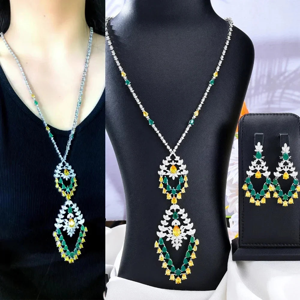 Luxury Gorgeous Long Necklace Earrings Jewelry Set