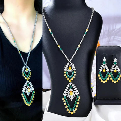 Luxury Gorgeous Long Necklace Earrings Jewelry Set