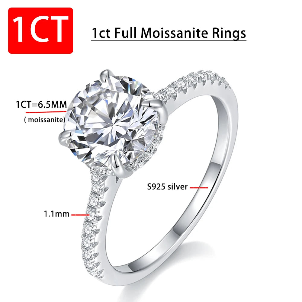 Wedding Rings For Women Man S925 Silver Full Moissanite Ring Plated Pt950 1ct-4ct