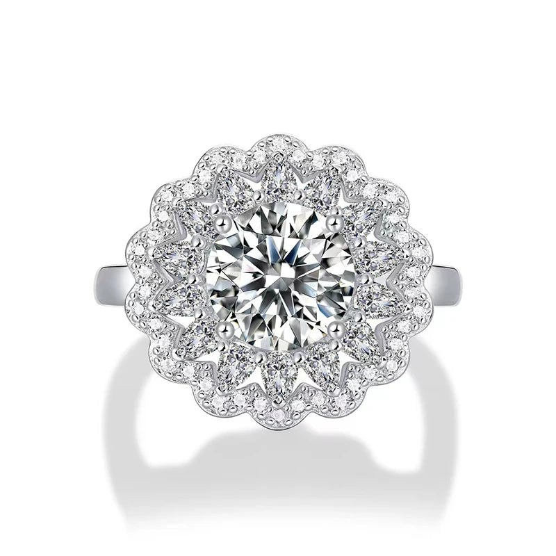 2 Carat Flower Moissanite Engagement Rings