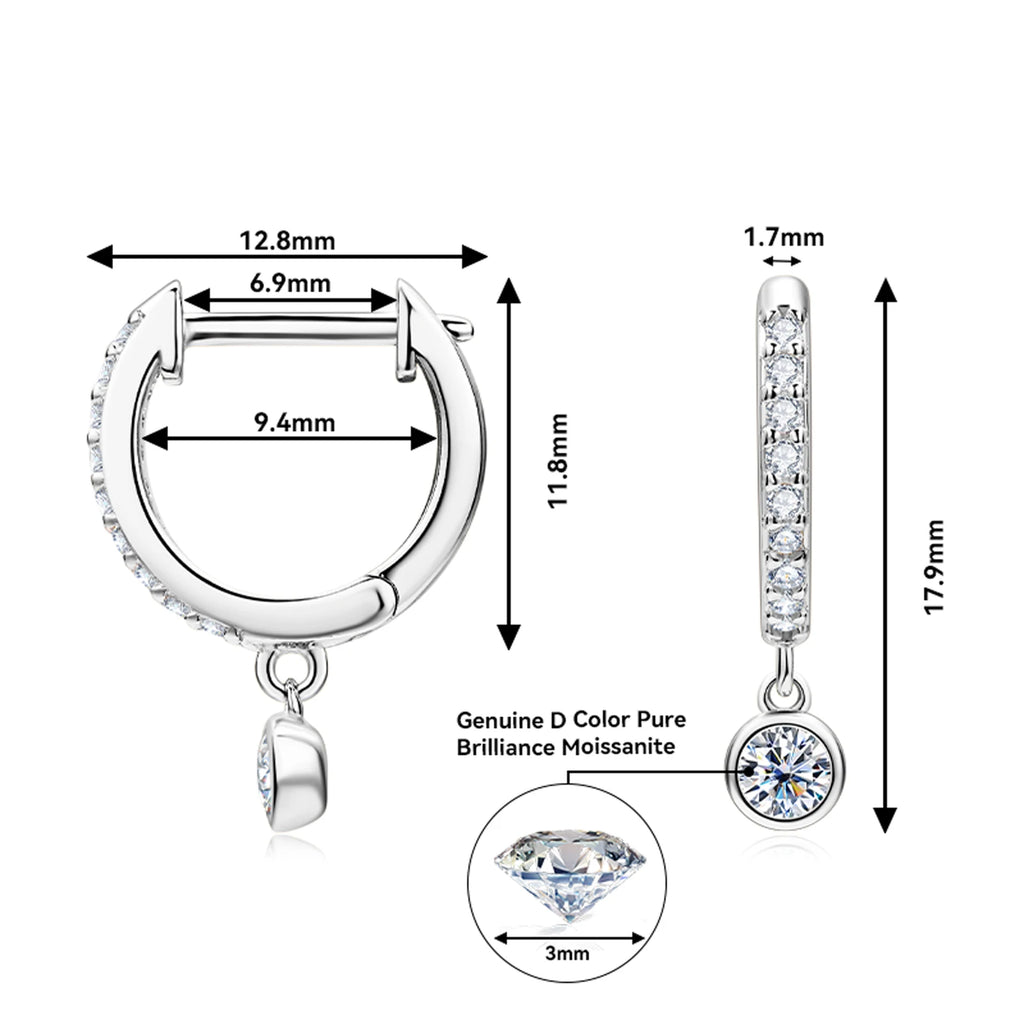 925 Sterling Silver Dangle Earring 1CT 2CT Moissanite Drop Earrings