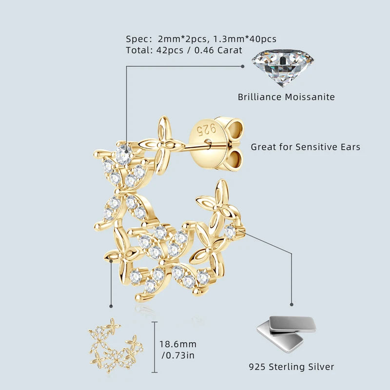 Leaf-Shape Moissanite Stud Earring Original 925 Sterling Silver Earrings