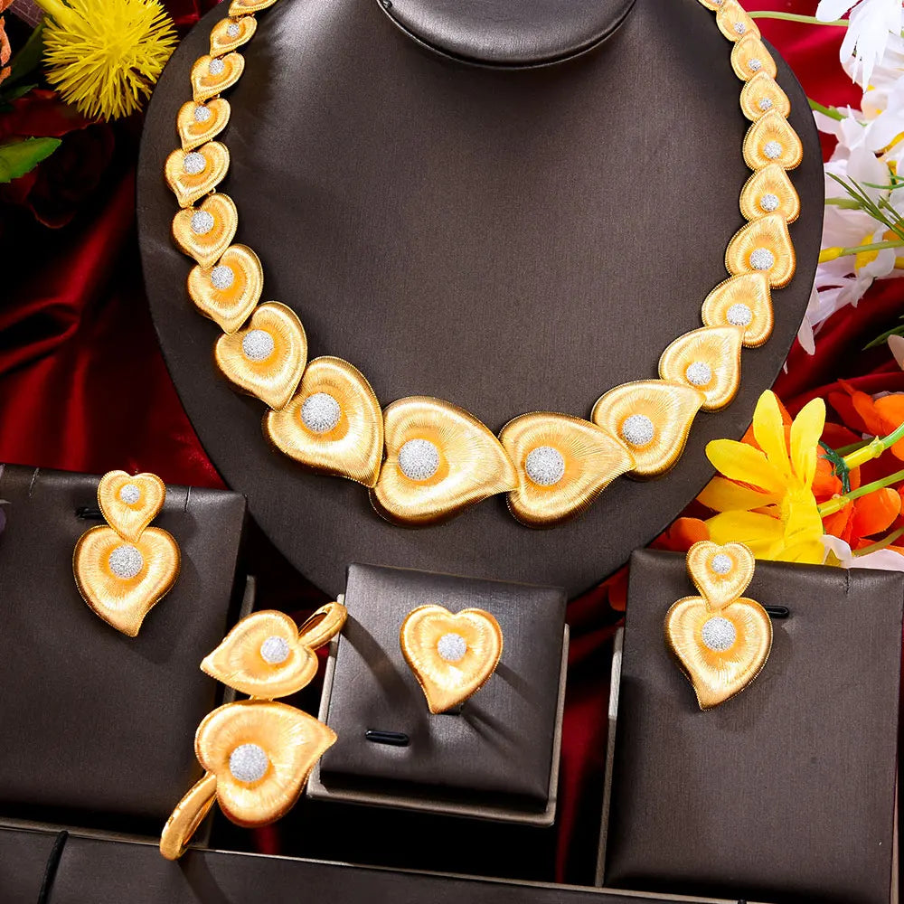 Luxury 4pcs Heart love Jewelry Sets Necklace Earring Bangle Ring Set For Women Wedding Jewelry Trendy HOT New