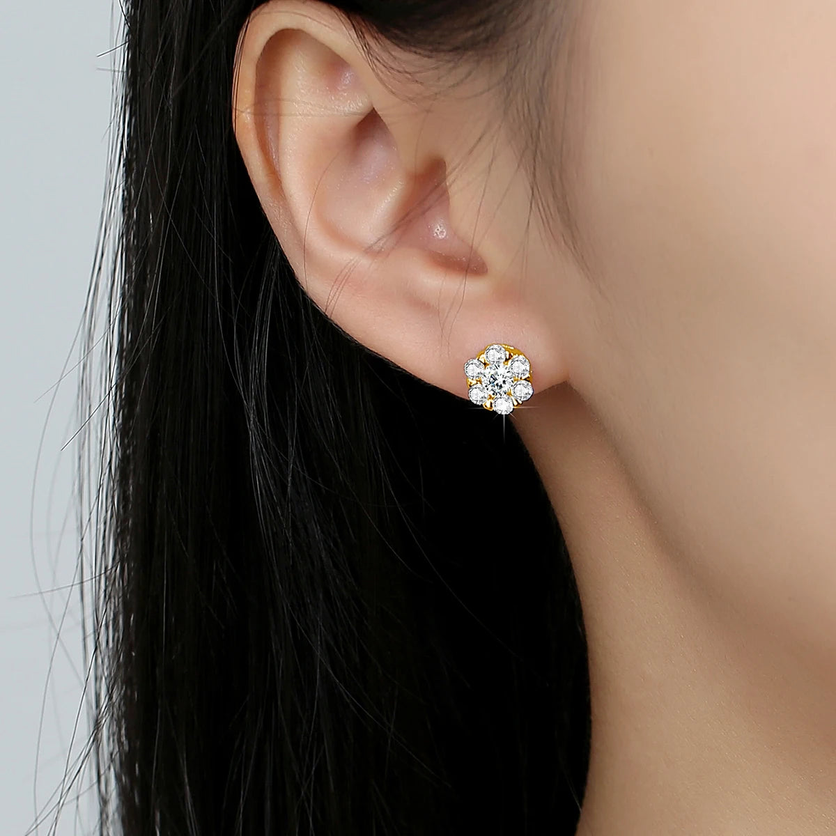 Yellow Gold Flower Moissanite Earrings Trending Jewelry
