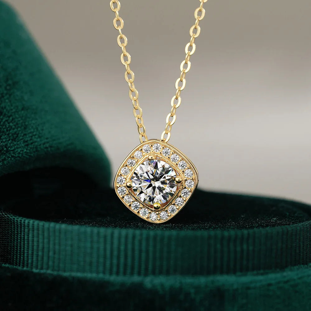 14K Gold Plated PT950 Square Pendant Necklace Classic Design Platinum Women's Jewelry