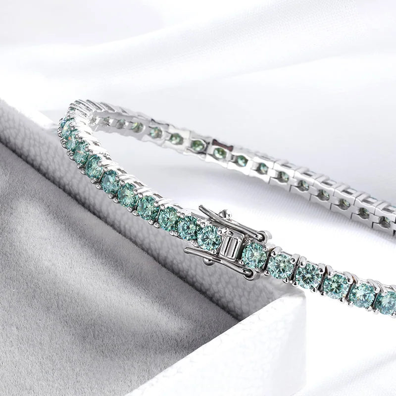 Full Green Moissanite Tennis Bracelet 3/4/5/6.5mm GRA Certified for Women 18K Plated Lab Diamond 925 Silver Bracelet Men