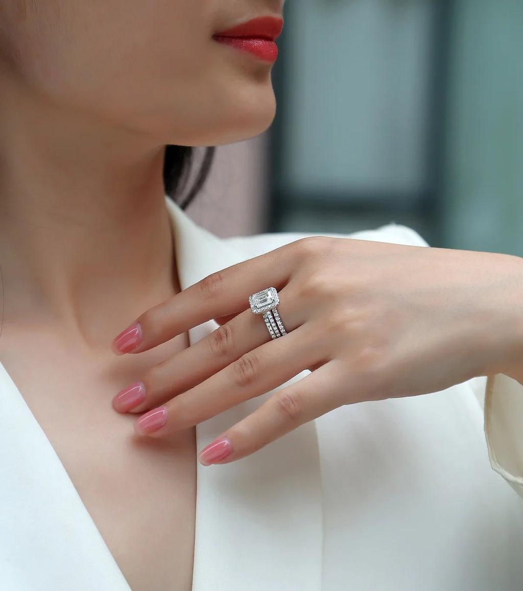 S925 Sterling Silver Ring Set 1.5ct Moissanite Women Anniversary Gift