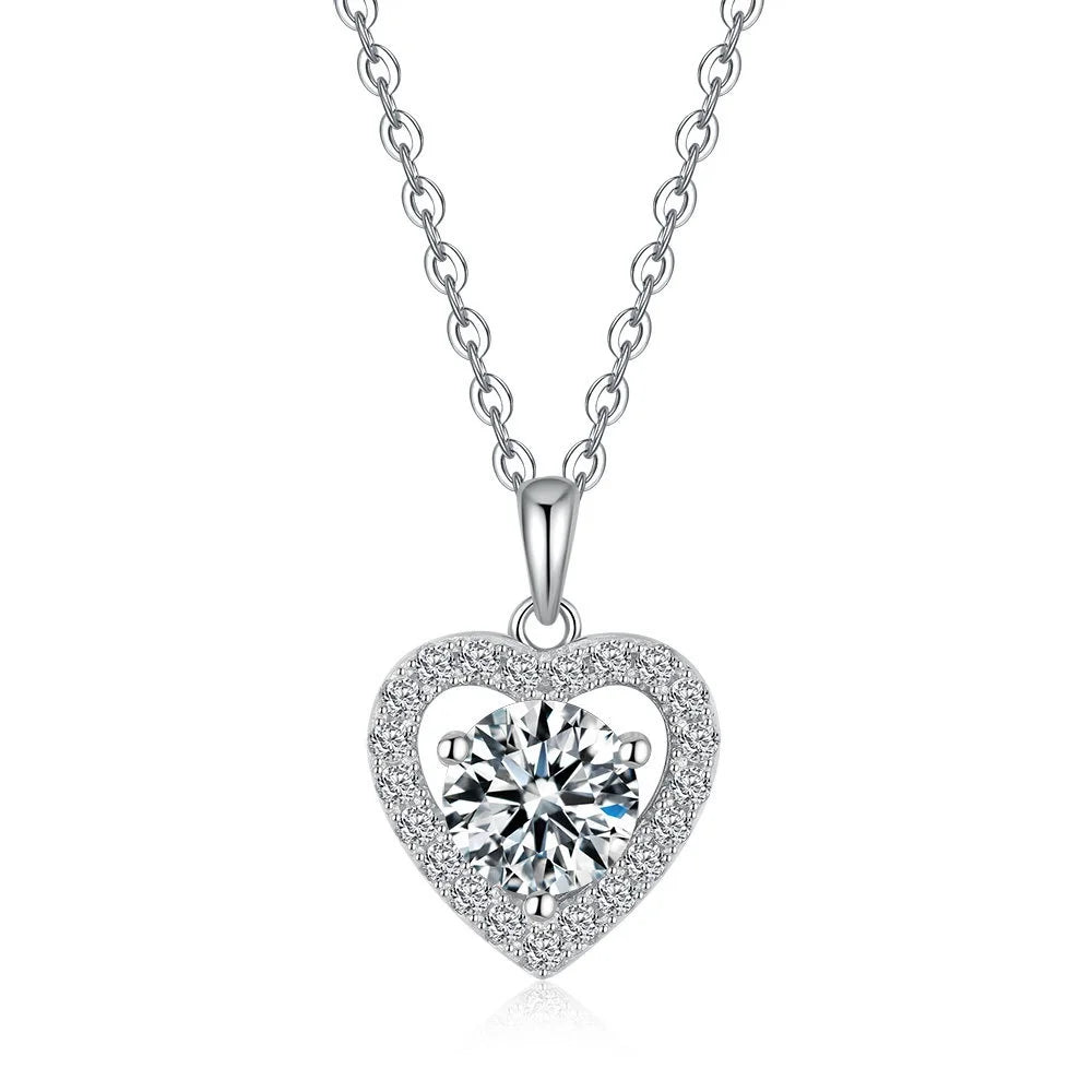 Diamond Moissanite 18k White Gold 1ct Star & Moon Celestial Heart Pendant, Dainty Platinum Pt950 Necklace Fine Jewelry