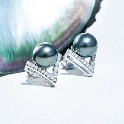 9-10mm Natural Tahitian Pearl Stud Earrings