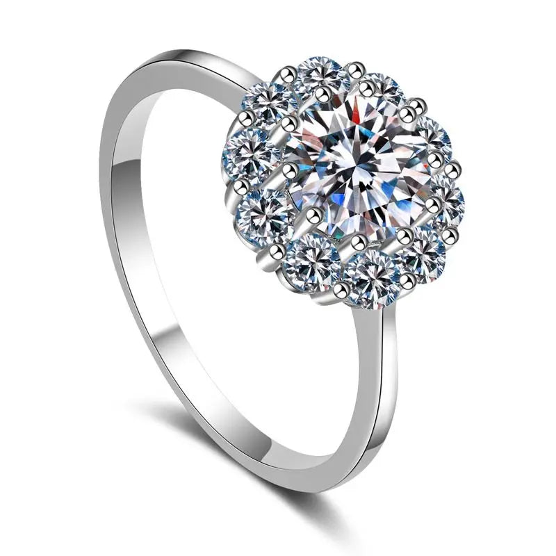 Moissanite 925 Sterling Silver Ring Round 1 Carat Women Engagement Wedding Bands Jewelry Free Shipping