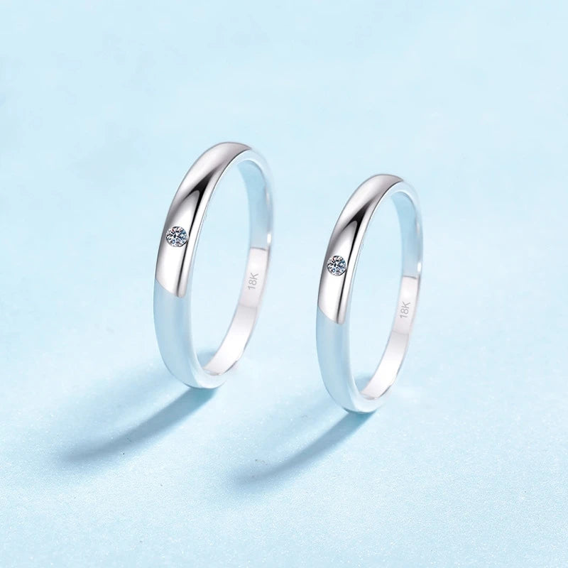Unisex Engagement 18K White Gold Women Men Wedding Rings Lovers Moissanite Diamond 0.25CT Girl Boy Birthday Gift Valentine's Day