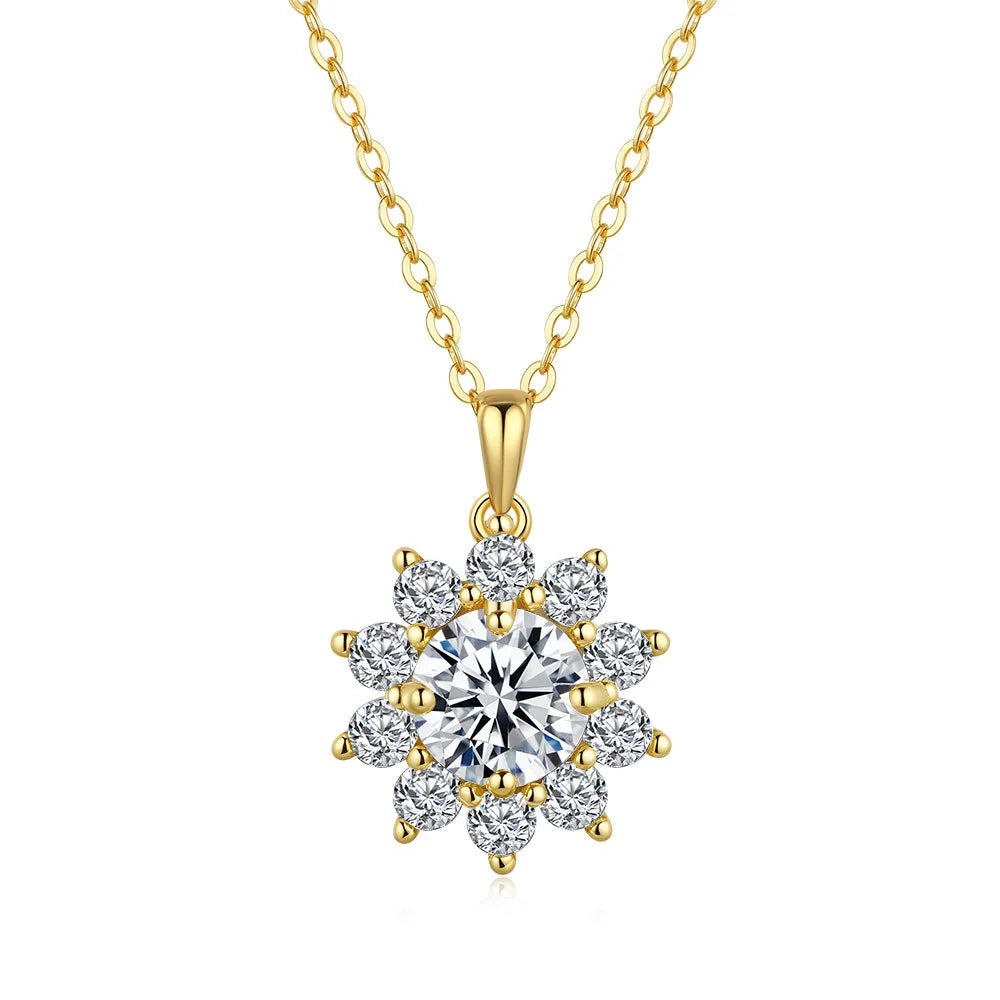 Pendant 1ct Diamond Moissanite Necklace for Women's 14K Gold Sunflower Classic Wedding Fine Jewelry