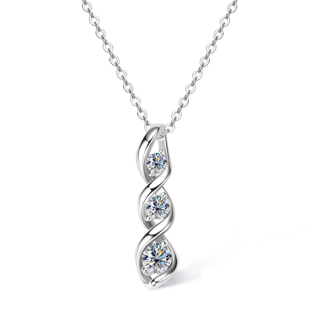 Moissanite Diamond Necklace Gift for Women 925 Sterling Silver 18K White/Yellow Gold Plated Twisted Pendant Chain