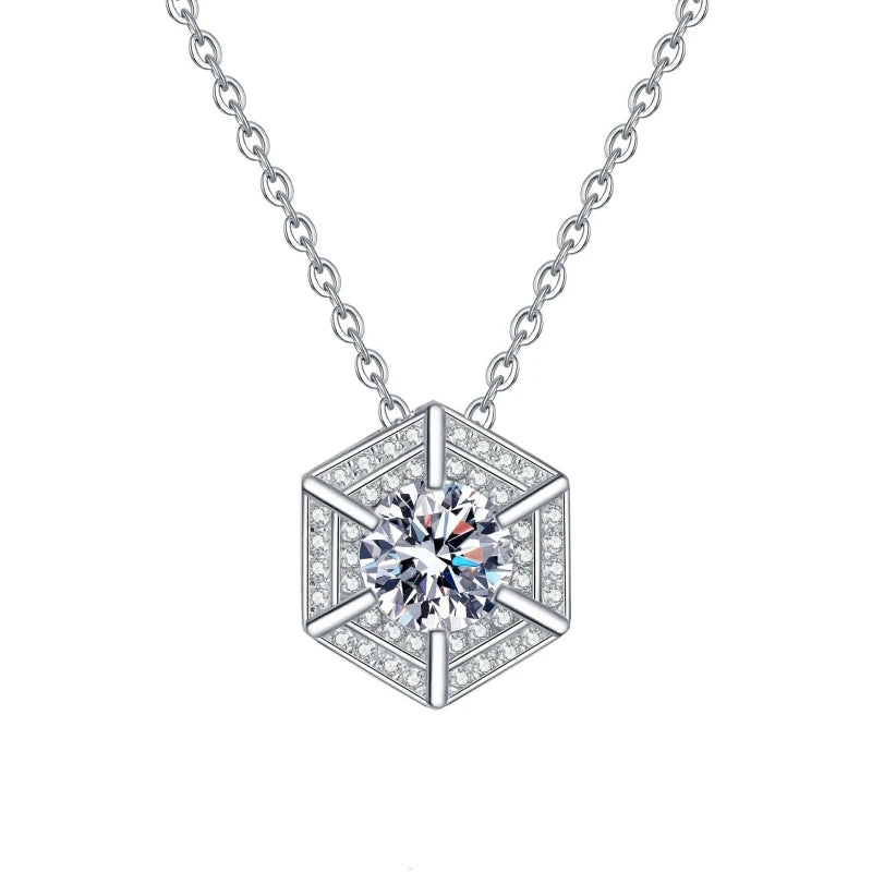 Birthday Gift Necklaces 1CT Moissanite Diamond Mother's Day 18K White Gold Girl Valentine's Day PT950 Platinum Hexagram Pendant