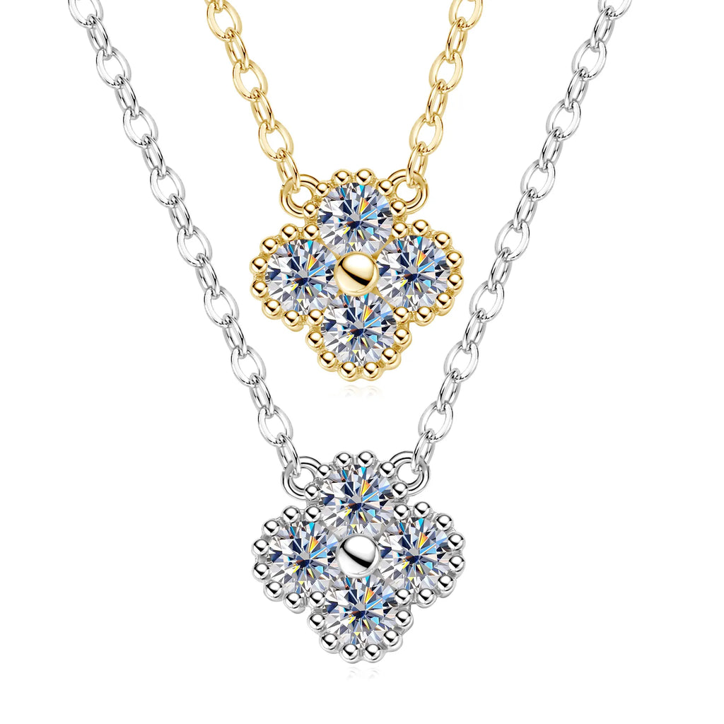 Certified Moissanite Pendant Necklace 3mm for Women Classic Clover Flower Neck Chain 100% Pure 925 Silver Chain Charm