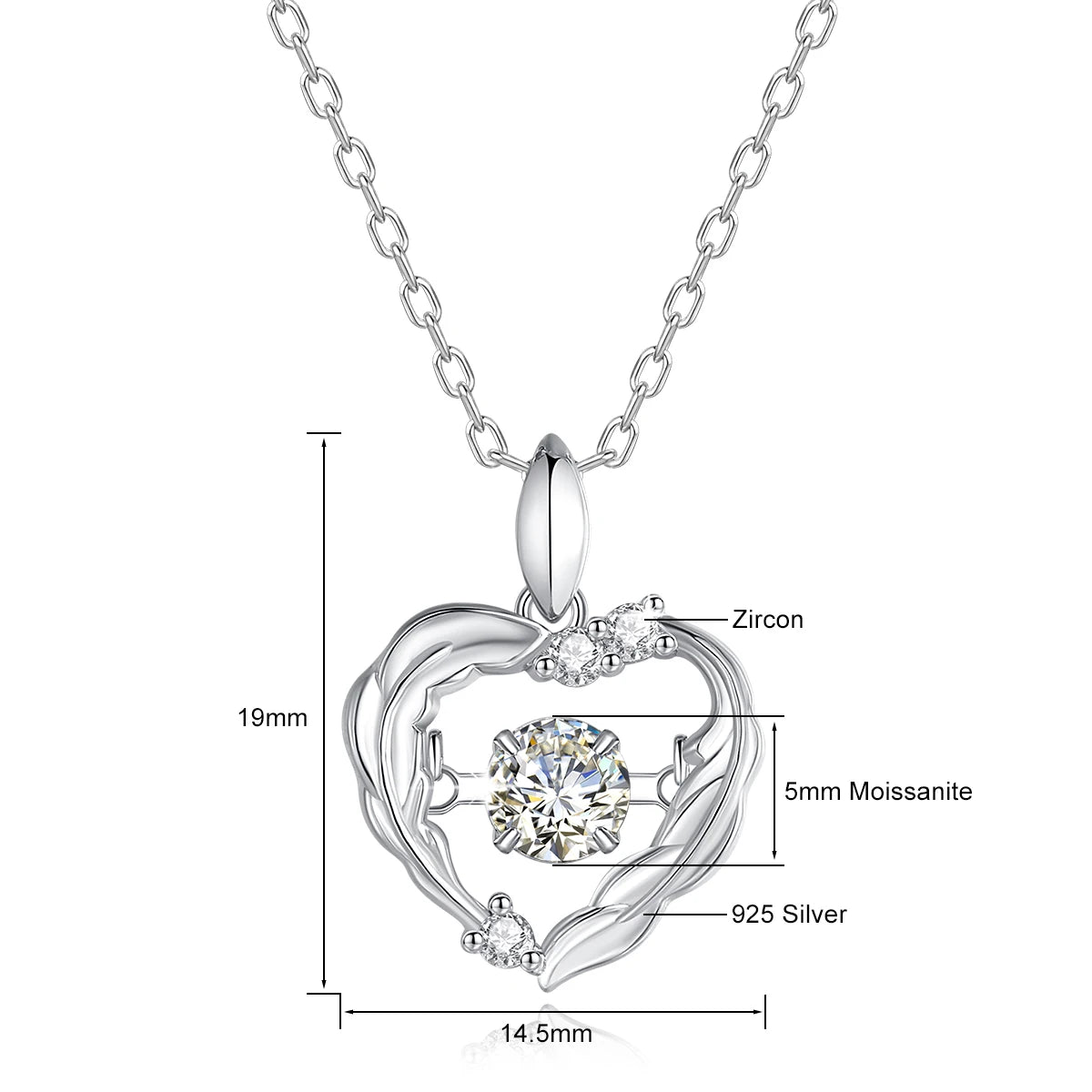 Heart Pendant Necklace Moissanite Women 100% 925 Sterling Silver