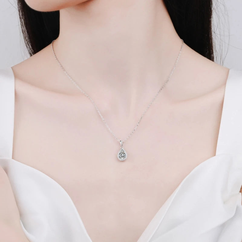 Wedding 18K White Gold Necklaces for Women Engagement 1Carat VVS1 D Color Moissanite Diamond Pendant for Girlfriend Fine Jewelry