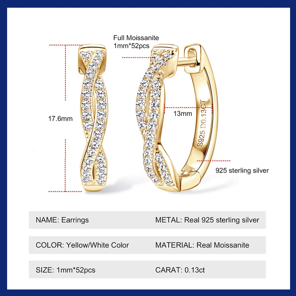 New Twisted Hoop Earrings S925 Sterling Silver Moissanite Diamond Earrings for Women Girls Wedding Birthday Jewelry Gifts