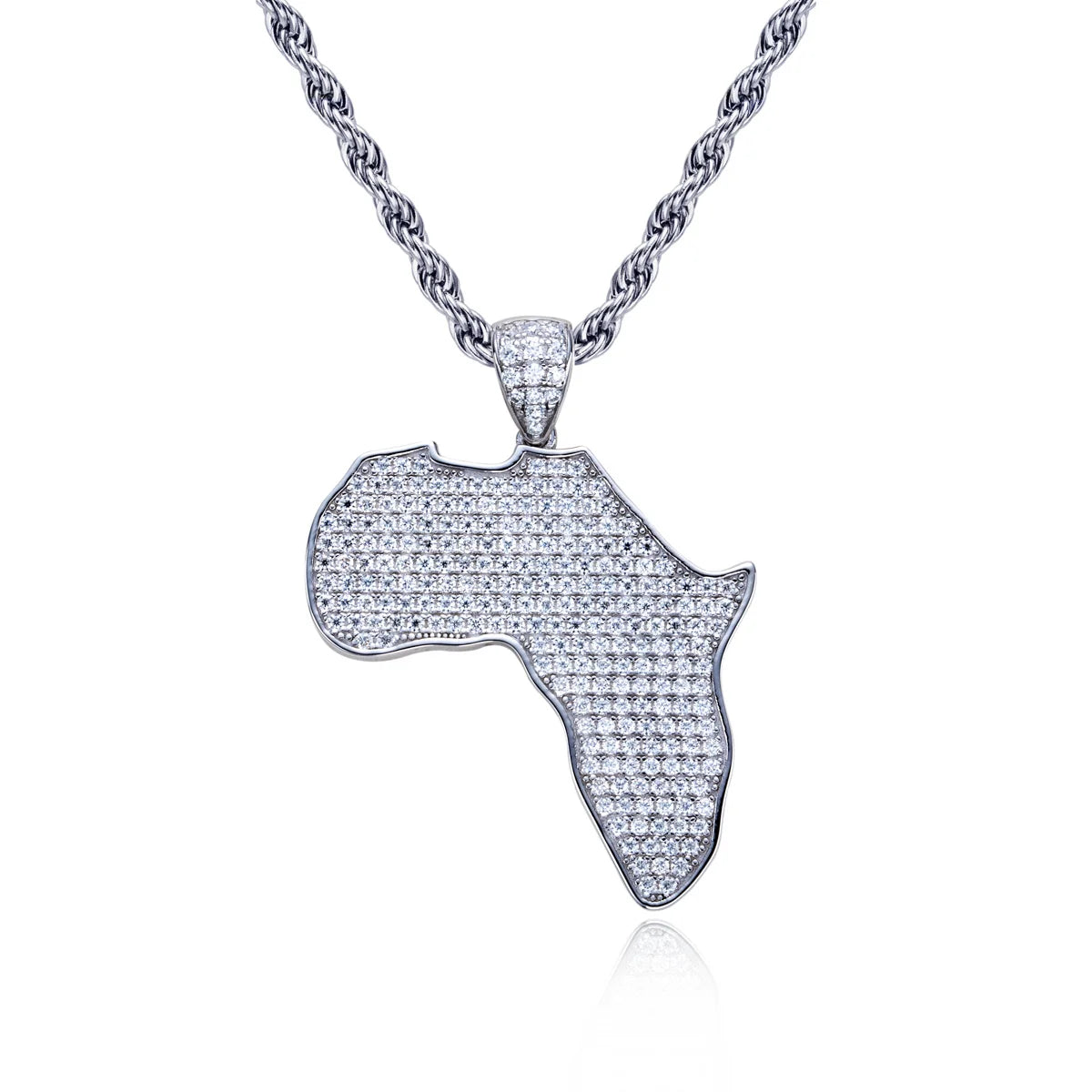 Moissanite Africa Map Pendant - 925 Sterling Silver Hip Hop Necklace