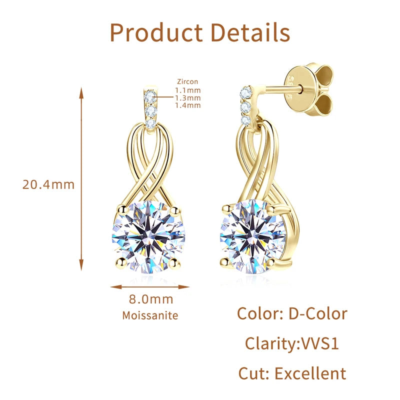 Moissanite Drop Earring 925 Sterling Silver