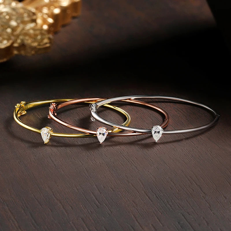 Moissanite Bangles for Women GRA Certified D VVS1 Lab Diamond 100% s925 Sterling Silver Wedding Bracelets 1CT Pear Cut