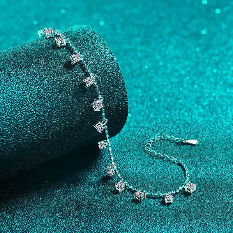 Moissanite Tassel Bracelet for Women Full Diamond Tennis Bracelet 100% S925 Sterling Silver Chain GRA 1.3/3.9cttw D Color