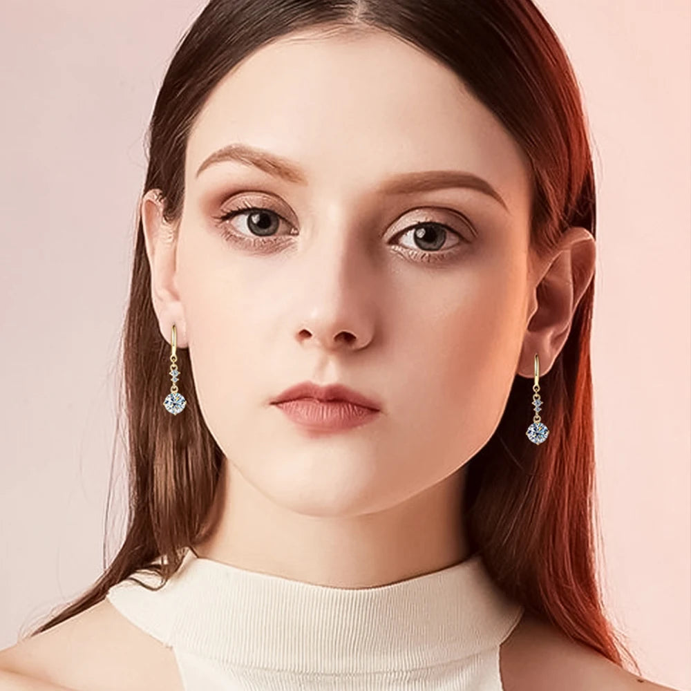 Moissanite Drop Dangle Earrings 1.0ct Diamond Earrings 925 Sterling Silver Gold Silver Color Hook Earring for Women Jewelry GRA