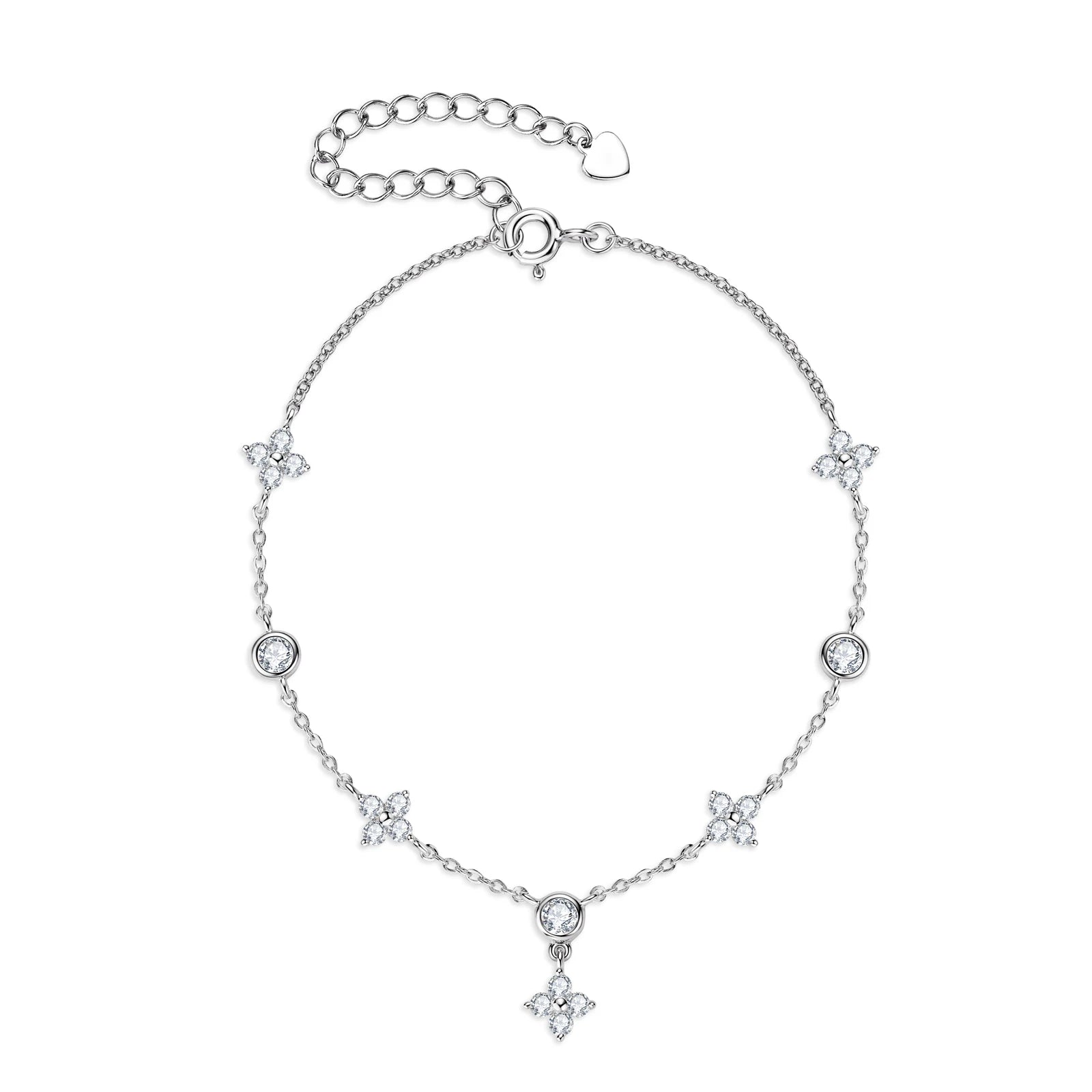 Moissanite Bracelets for Women GRA Certified s925 Sterling Sliver Dainty Clover Bracelets Adjustable Chain 3mm D Color