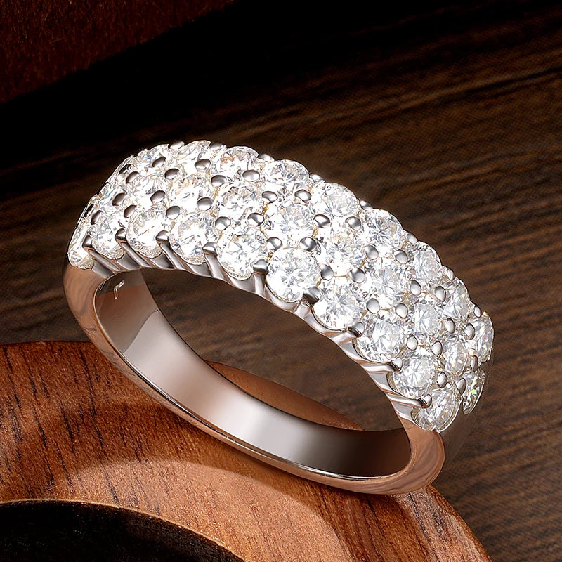 3-Row Moissanite Half Eternity Band - S925 Sterling Silver