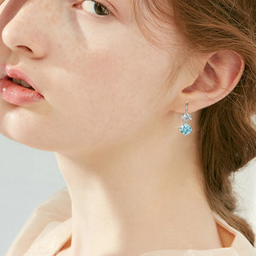 1ct Blue Moissanite Earrings For Women 100% S925 Sterling Silver Plated 18k White Gold Dangle Earring GRA Certified