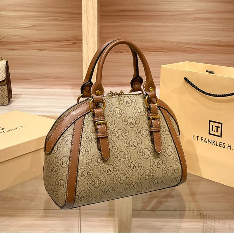 High-end leather shoulder bag designer retro crossbody bag