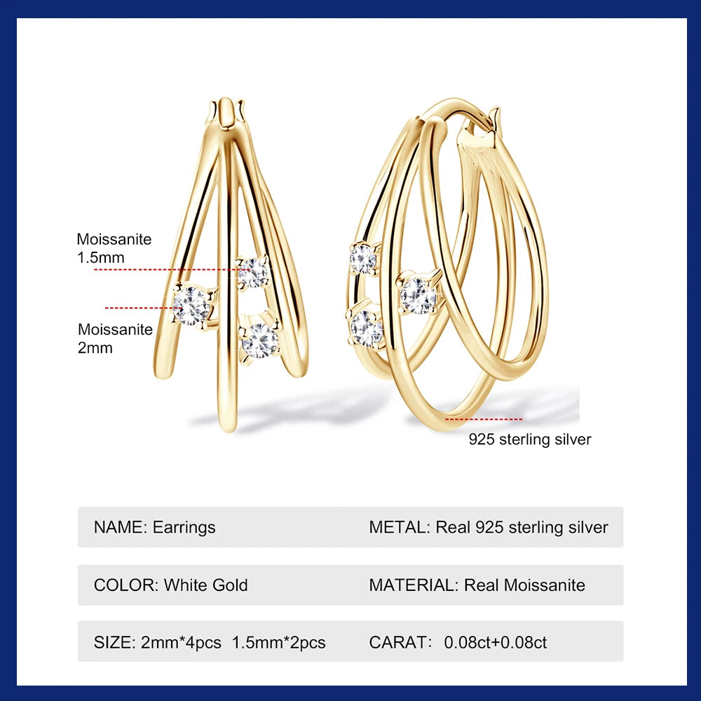 925 Silver Hoop Earring Original Certified 2.0mm Moissanite Earrings For Women Girl Birthday Gifts Accessories Jewelry