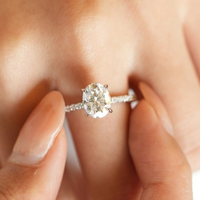 Engagement 18K White Gold Women Wedding Band 1/2/3CT VVS1 D Color Oval Moissanite Diamond Girl Birthday Gift PT950 Fine Jewelry