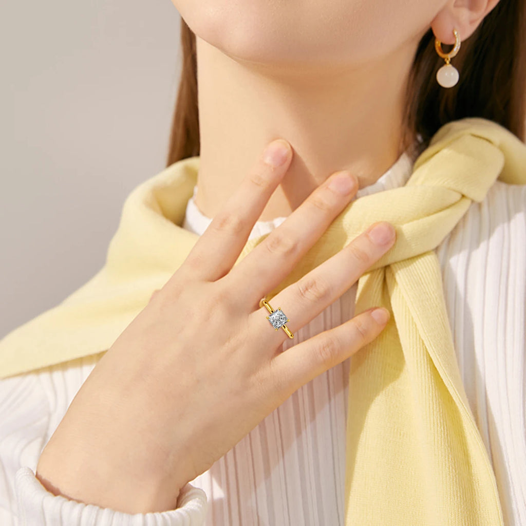 Moissanite D Color Ring For Women 925 Sterling Silver Gold Plated 1ct 2ct 3ct