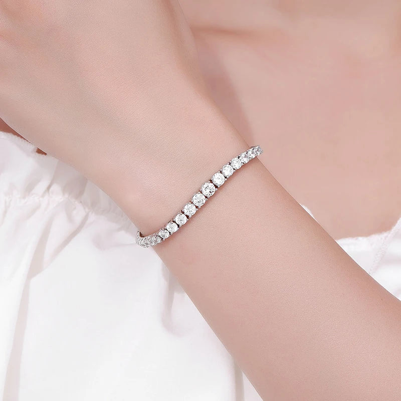 Full Moissanite Tennis Bracelet S925 Sterling Silver D VVS1 with White Gold Plated Bracelets for Women Man