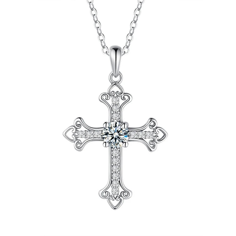 Women Thanksgiving 18K White Gold Girl Birthday 0.5CT Moissanite Diamond Cross Pendant Men PT950 Family Christmas Gift Necklaces