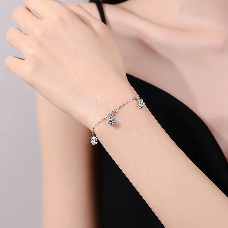 All Moissanite Bracelets for Women s925 Sterling Silver with Gold Plated Lab Diamond Women Luxury Chain Bracelet Jewelry