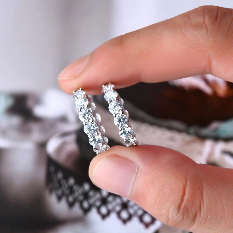 Moissanite Huggie Hoop Earrings 925 Sterling Silver Hollow Circle