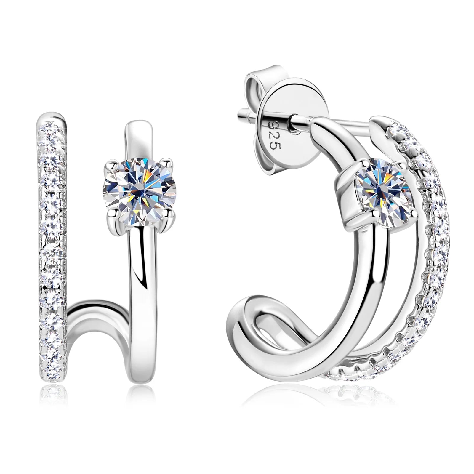 Original 925 Silver Earrings 4mm Moissanite Diamond Earring Half Small Piercing Hoops Ear Stud for Women Plated 18K Gold Jewelry