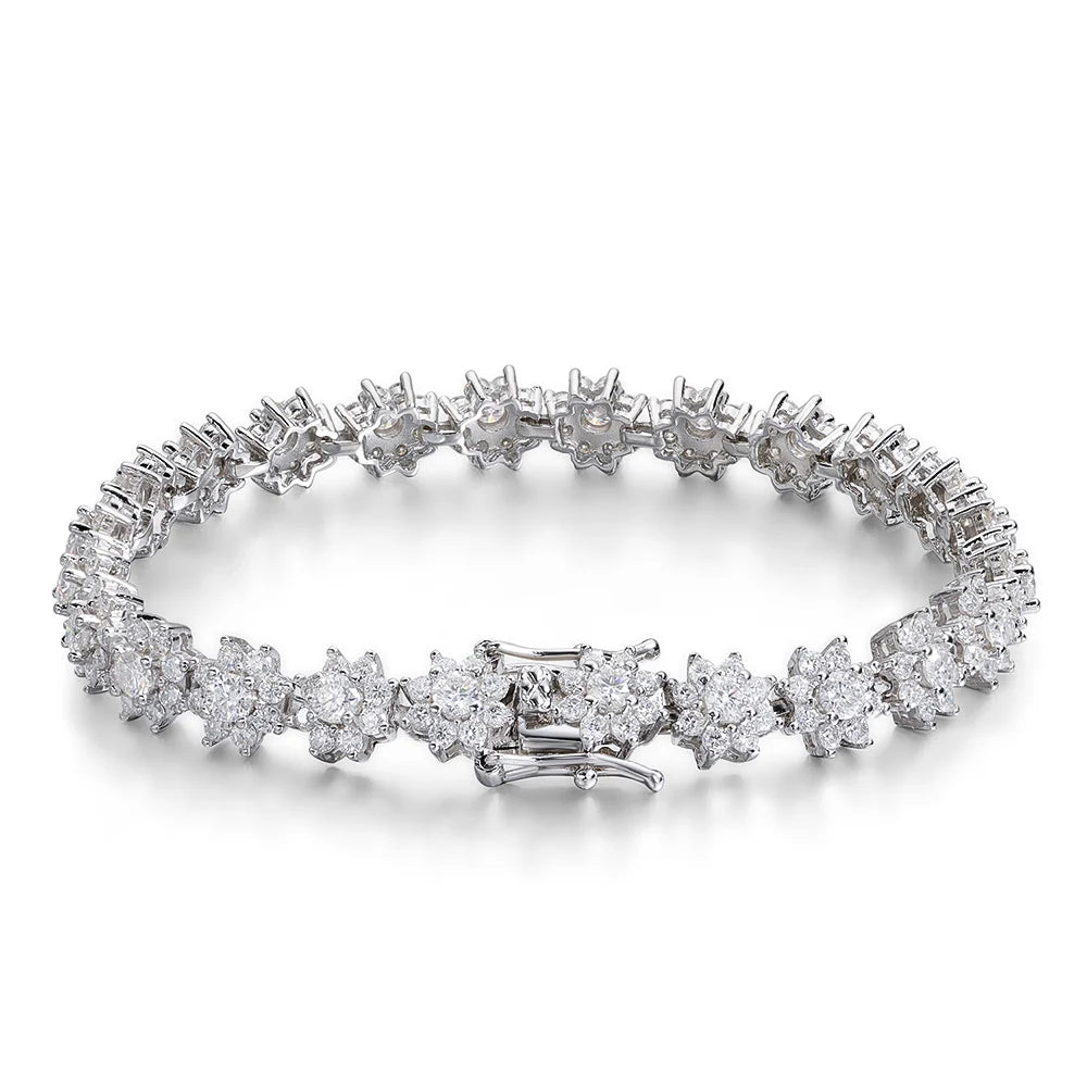 Flower Moissanite Tennis Bracelet Wedding Jewelry 925 Sterling Silver Plated 18k White Gold GRA Bracelets for Women Man