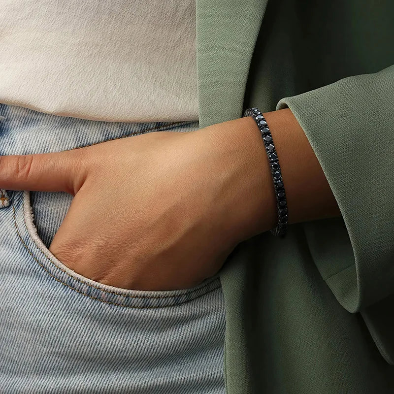 Tennis Bracelet Full Diamond GRA 925 Sterling Silver Plated 18k Hiphop Bracelets for Women Man 3mm 4mm Black Moissanite