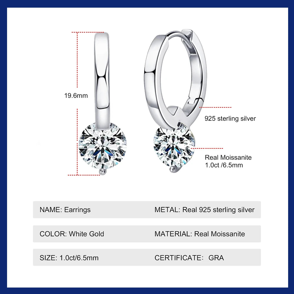 Earrings For Women 1 Carat Classic Simple Moissanite Drop Earring Sparkling Fine Jewelry Certified Original 925 Silver
