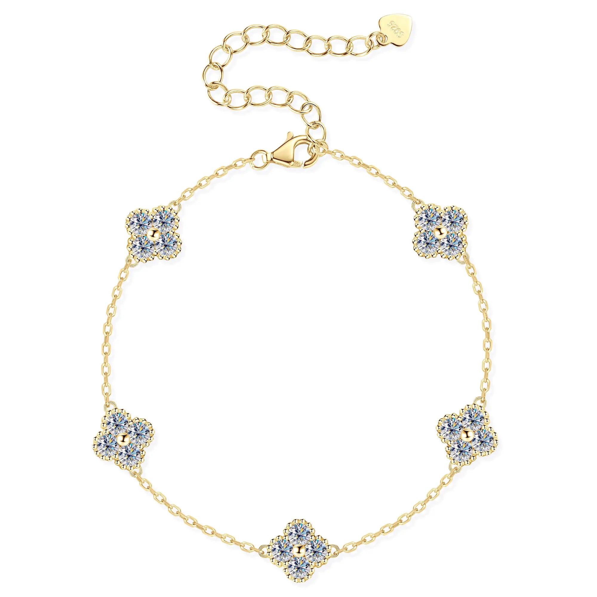 New 3mm Moissanite Bracelet Real 925 Sterling Silver Flower Clover Chain Bracelets for Women 2025 Trend Fine Jewelry