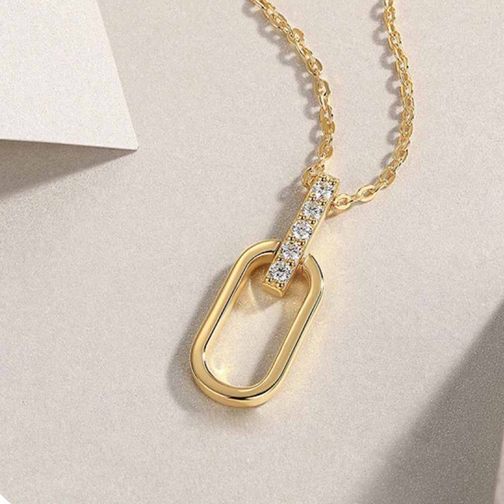 Moissanite Pandent Necklace Adjustable 925 Sterling Silver  2mm Paperclip Clavicle Chain for Women Daily Jewelry