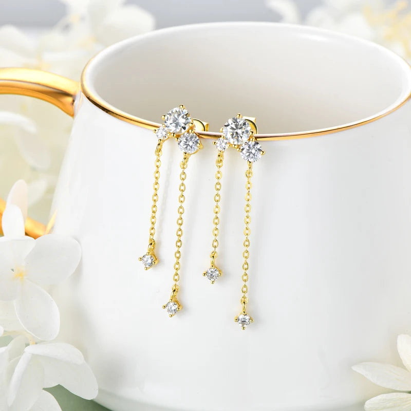 Moissanite Earrings 925 Certified Silver Tassel Chain Earring